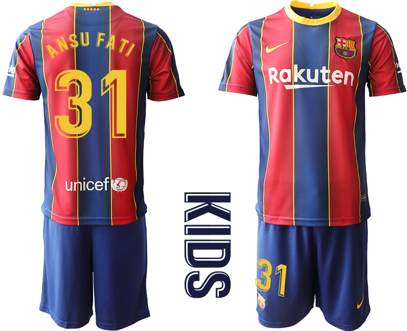 Youth 2020-2021 club Barcelona home #31 red Soccer Jerseys->barcelona jersey->Soccer Club Jersey